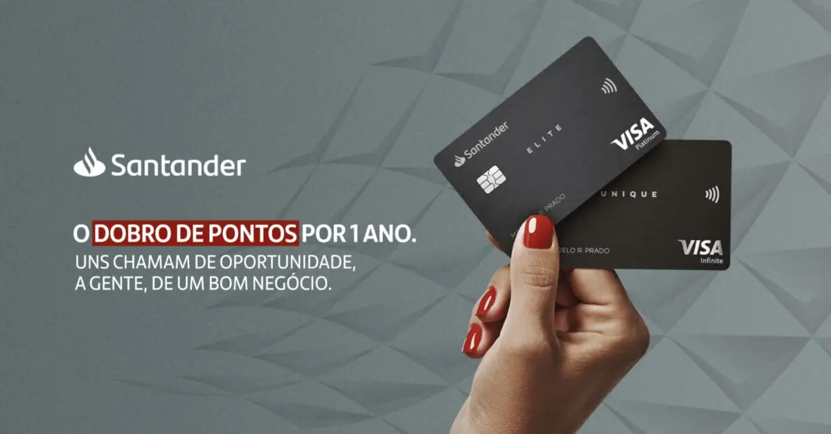 Banco Santander oferece 1 ano pontos em dobro para novas aplicações de cartão de crédito